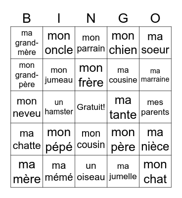 fench family Bingo Card