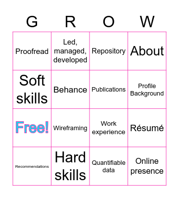 GrowClass Bingo Card