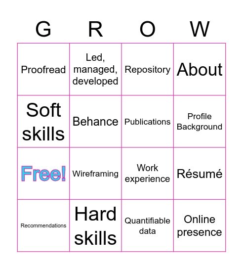 GrowClass Bingo Card