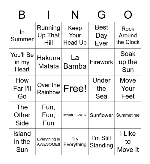 Summer Bingo Card