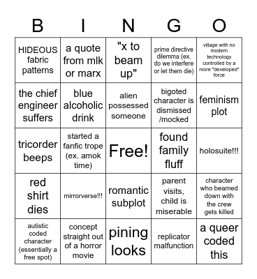 Star Trek Bingo Card