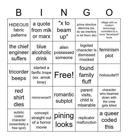 Star Trek Bingo Card