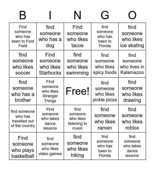 Get to Know You BINGO! Bingo Card