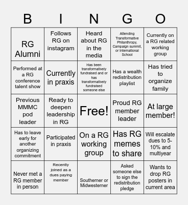 All Member RG Bingo Card