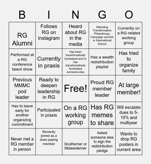 All Member RG Bingo Card