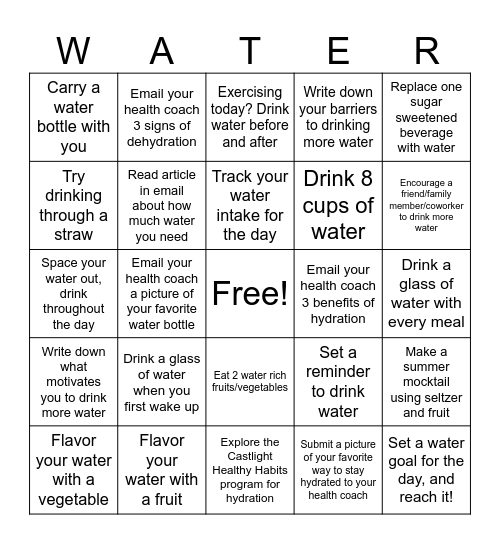 Hydration Bingo GDIT Bingo Card