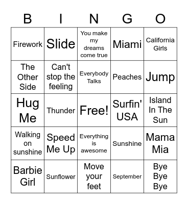 Summer Music Bingo Card