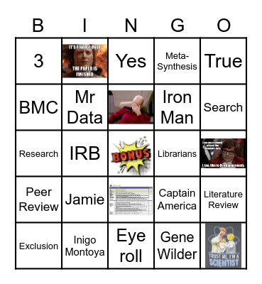 Systematic Review Bingo Card