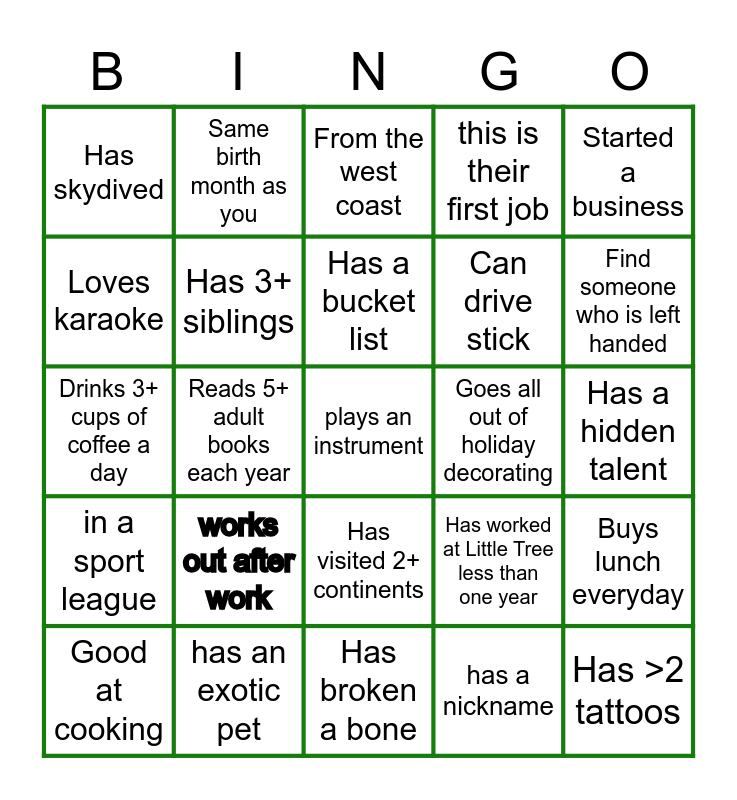 Team Building Bingo Card