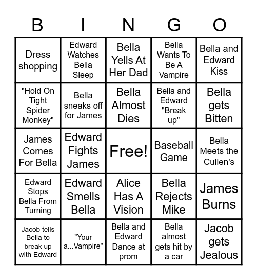 Twilight Bingo Card