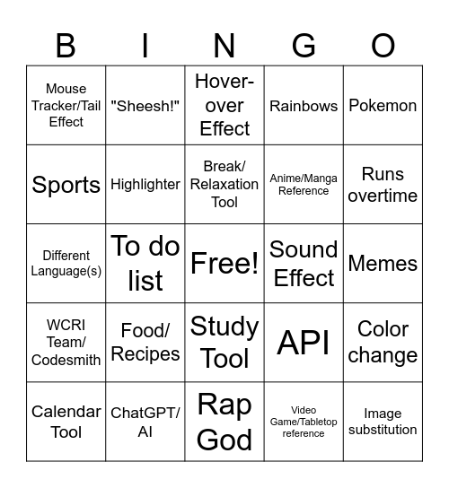 WCRI Presentation Bingo Card