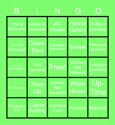 Close-Up Bingo Card