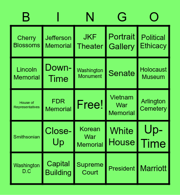 Close-Up Bingo Card