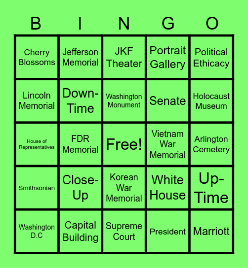 Close-Up Bingo Card
