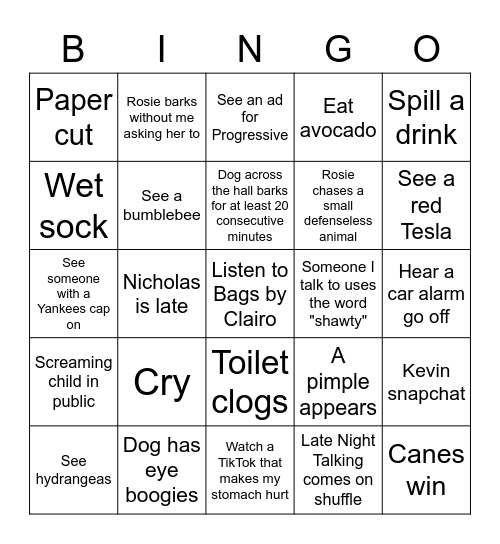 Thursday! Bingo Card