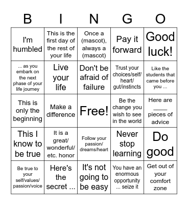 Graduation Speech Bingo Card