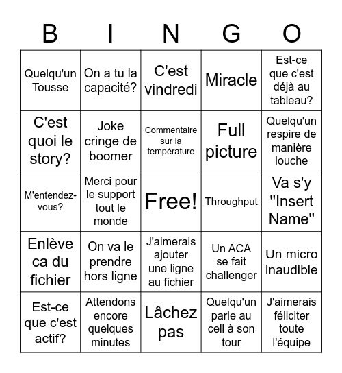 Week End commit Bingo Card