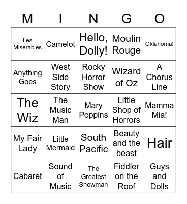 Classic Musical Soundtracks Bingo Card