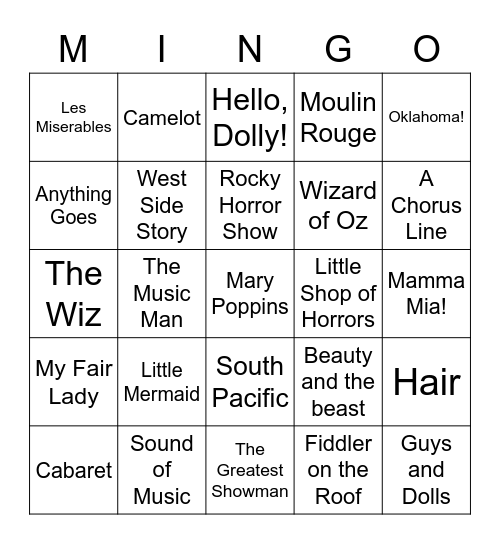 Classic Musical Soundtracks Bingo Card