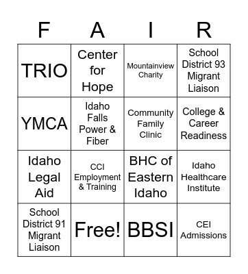 Hispanic Resource Fair Bingo Card