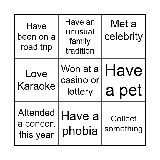 Fun Icebreaker Bingo Card