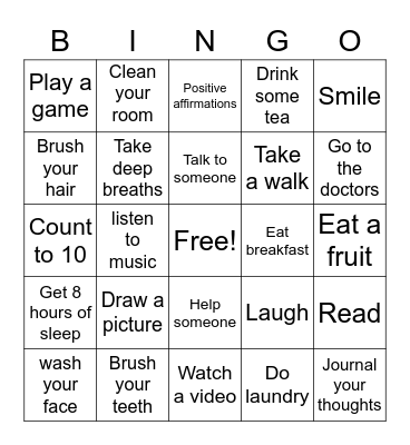 Coping Skills Bingo Card