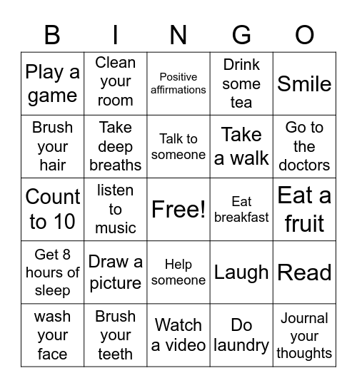 Coping Skills Bingo Card