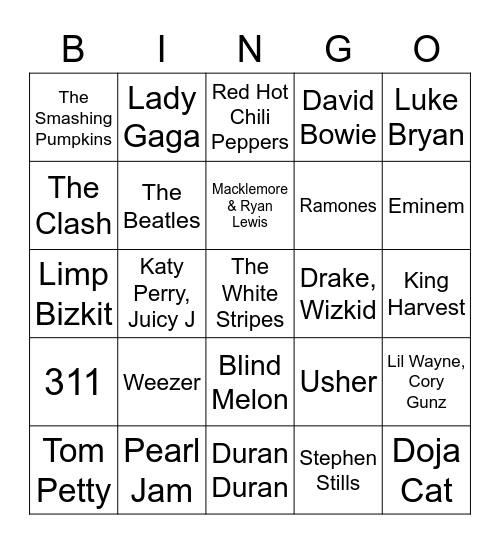 Music Bingo #58 Bingo Card