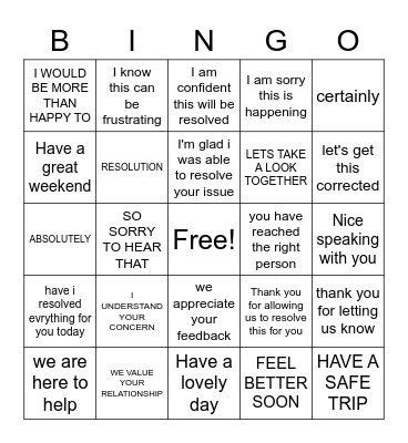 Empathy and Resolution Bingo Card