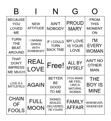 VH1 Divas Bingo Card