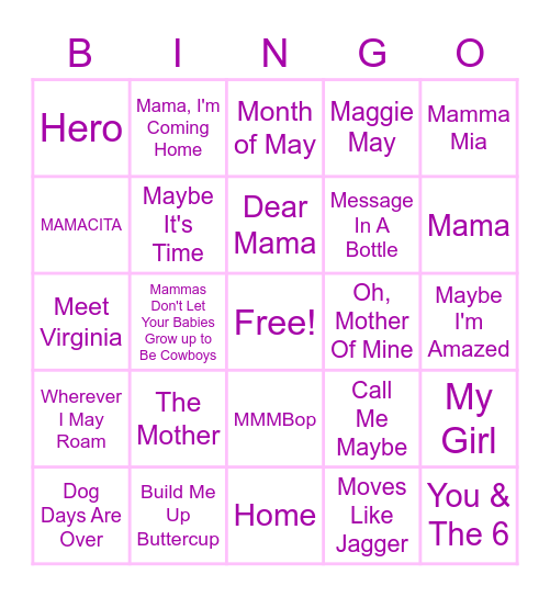 Mother, May I? Bingo Card