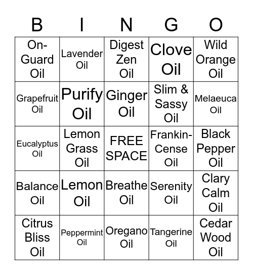 Essential Oils B-I-N-G-O!  Bingo Card
