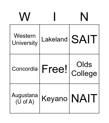 Post-Secondary Fair Bingo Card