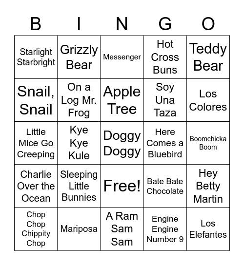 Kindergarten Bingo Card