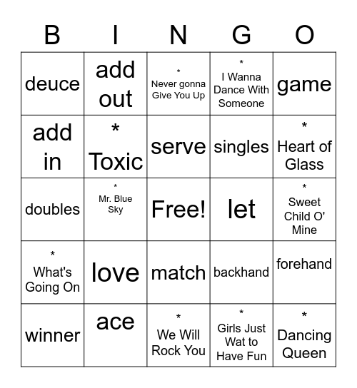 Tennis anyone Bingo Card