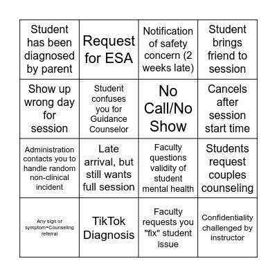 Counseling Center Bingo Card