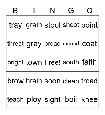 Vowel Teams Bingo Card