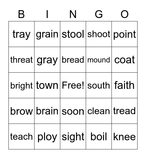 Vowel Teams Bingo Card