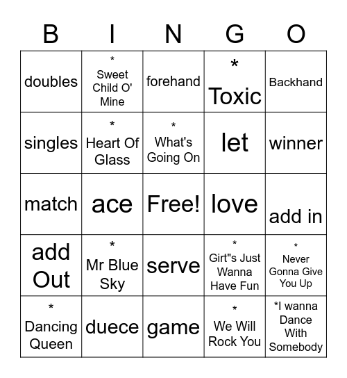 Tennis anyone Bingo Card