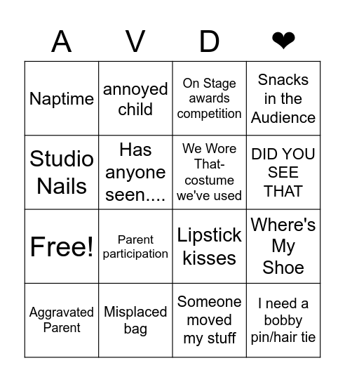 Comp Bingo Card