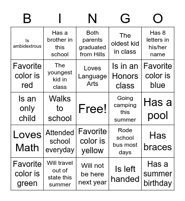 End of Year Bingo Card