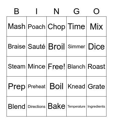 Cooking Methods Bingo Card