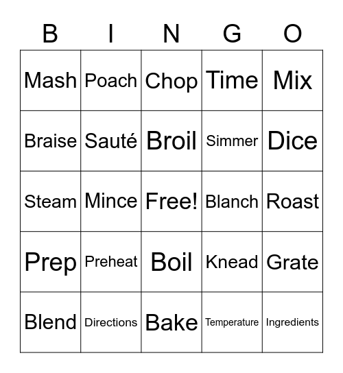 Cooking Methods Bingo Card