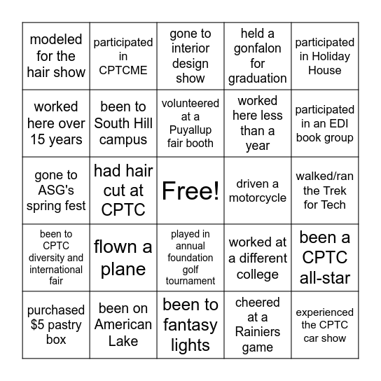 SIMON SAYS: Bingo Card