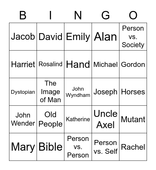 The Chrysalids Bingo Card