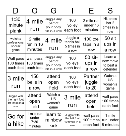 NHS Summer Bingo Challenge Bingo Card