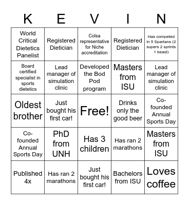 Congrats Kevin Bingo Card
