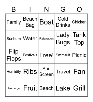 July Summer Fun Bingo Card