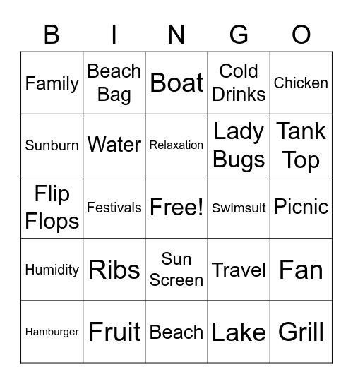 July Summer Fun Bingo Card