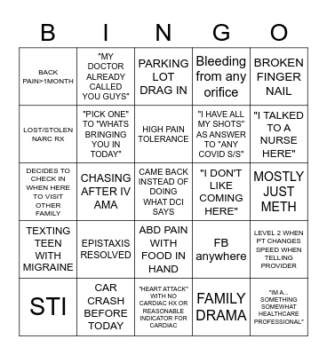 TRIAGE BINGO Card